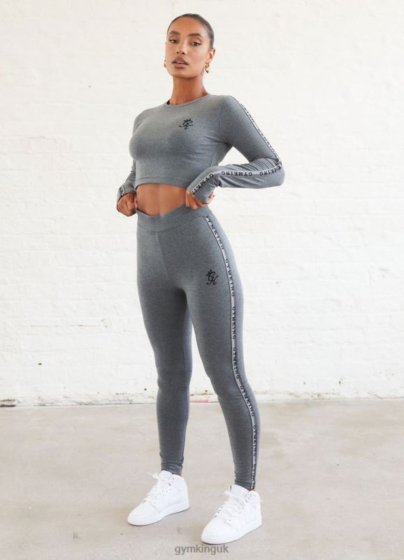 Gym King Results Tape Longsleeve Crop Mid Grey Marl Women Clothing J2PFB484 - Image 3