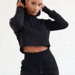 Gym King Results Tape Sky Crop Hood Black Women Clothing J2PFB624