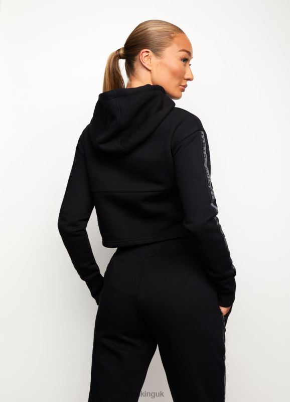 Gym King Results Tape Sky Crop Hood Black Women Clothing J2PFB624 - Image 3