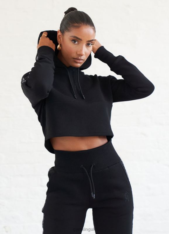 Gym King Results Tape Sky Crop Hood Black Women Clothing J2PFB624 - Image 1
