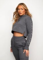 Gym King Results Tape Sky Crop Hood Mid Grey Marl Women Clothing J2PFB626