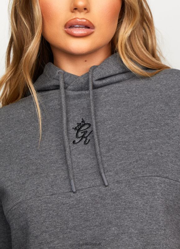 Gym King Results Tape Sky Crop Hood Mid Grey Marl Women Clothing J2PFB626 - Image 4