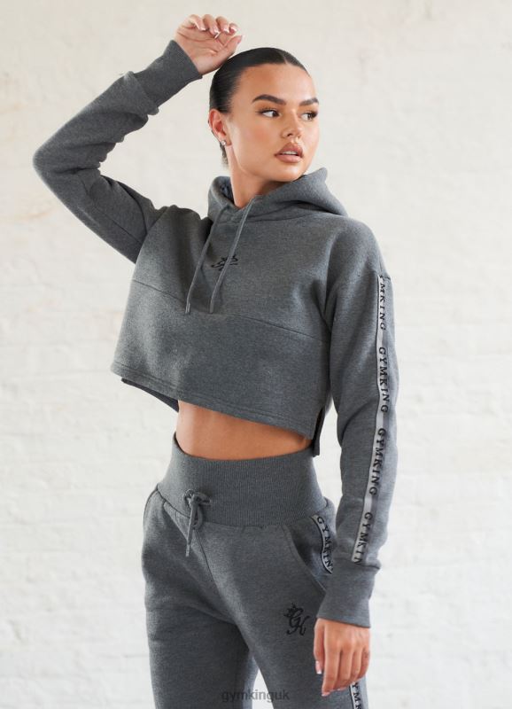 Gym King Results Tape Sky Crop Hood Mid Grey Marl Women Clothing J2PFB626 - Image 5