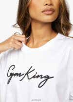 Gym King Script Tee White Women Clothing J2PFB435 - Image 4