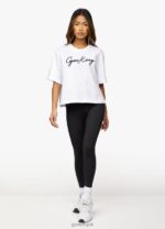 Gym King Script Tee White Women Clothing J2PFB435 - Image 5