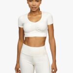 Gym King Scrunch Cap Sleeve Tee Cream Women Clothing J2PFB478