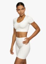 Gym King Scrunch Cap Sleeve Tee Cream Women Clothing J2PFB478 - Image 5
