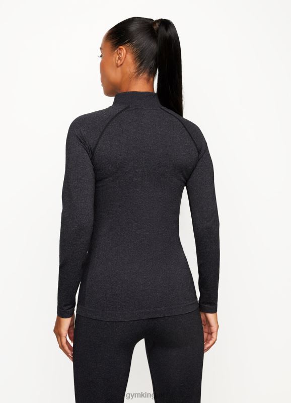 Gym King Seamless Results 1/4 Zip Funnel Black Women Clothing J2PFB490 - Image 2