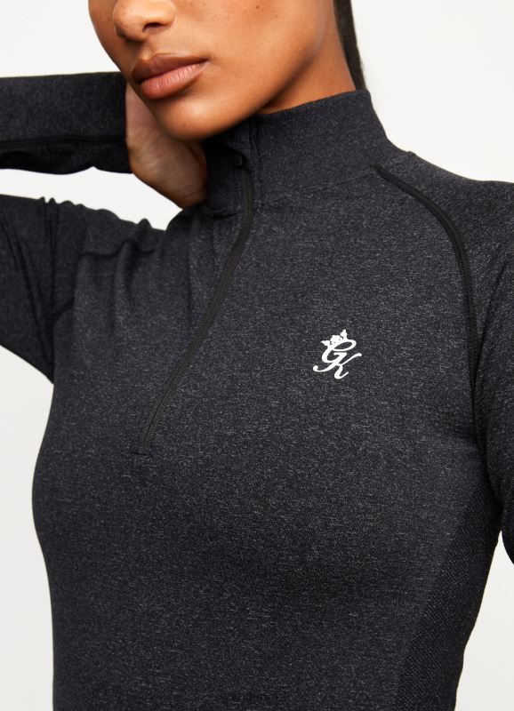 Gym King Seamless Results 1/4 Zip Funnel Black Women Clothing J2PFB490 - Image 3