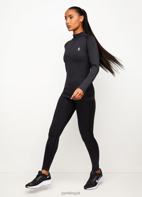 Gym King Seamless Results 1/4 Zip Funnel Black Women Clothing J2PFB490 - Image 4