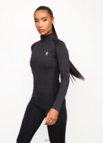 Gym King Seamless Results 1/4 Zip Funnel Black Women Clothing J2PFB490 - Image 5