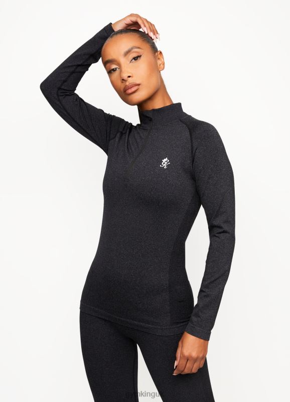 Gym King Seamless Results 1/4 Zip Funnel Black Women Clothing J2PFB490 - Image 1