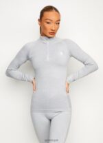 Gym King Seamless Results 1/4 Zip Funnel Ice Melange Women Clothing J2PFB451