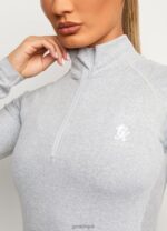 Gym King Seamless Results 1/4 Zip Funnel Ice Melange Women Clothing J2PFB451 - Image 3