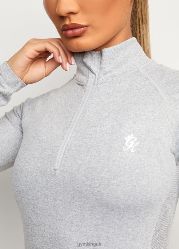 Gym King Seamless Results 1/4 Zip Funnel Ice Melange Women Clothing J2PFB451 - Image 3