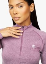 Gym King Seamless Results 1/4 Zip Funnel Plum Marl Women Clothing J2PFB462 - Image 3