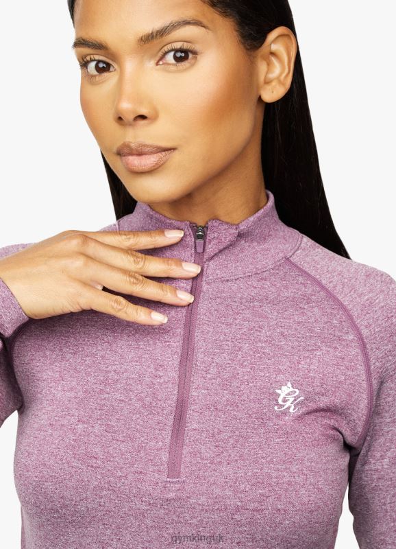Gym King Seamless Results 1/4 Zip Funnel Plum Marl Women Clothing J2PFB462 - Image 3