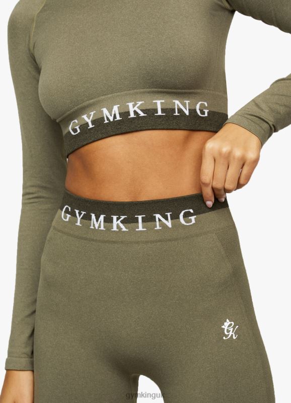 Gym King Seamless Results Long Sleeve Crop Khaki Women Clothing J2PFB479 - Image 3