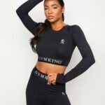 Gym King Seamless Results Long Sleeve Crop Tee Black Marl Women Clothing J2PFB474