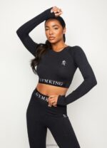 Gym King Seamless Results Long Sleeve Crop Tee Black Marl Women Clothing J2PFB474