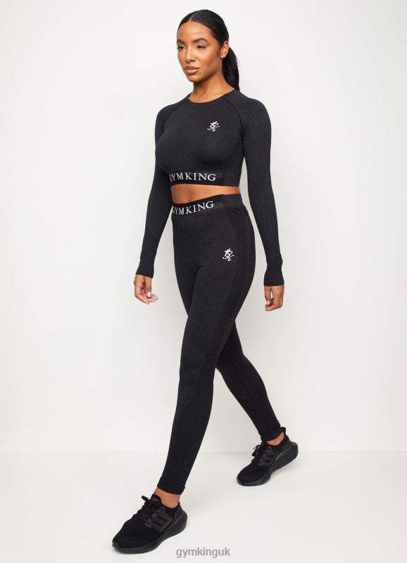 Gym King Seamless Results Long Sleeve Crop Tee Black Marl Women Clothing J2PFB474 - Image 3