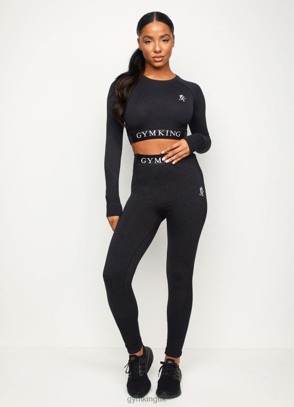 Gym King Seamless Results Long Sleeve Crop Tee Black Marl Women Clothing J2PFB474 - Image 4