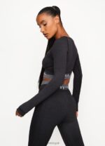 Gym King Seamless Results Long Sleeve Crop Tee Black Women Clothing J2PFB491 - Image 2