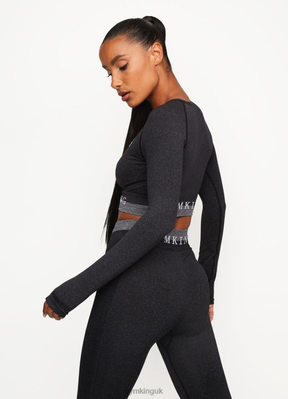 Gym King Seamless Results Long Sleeve Crop Tee Black Women Clothing J2PFB491 - Image 2