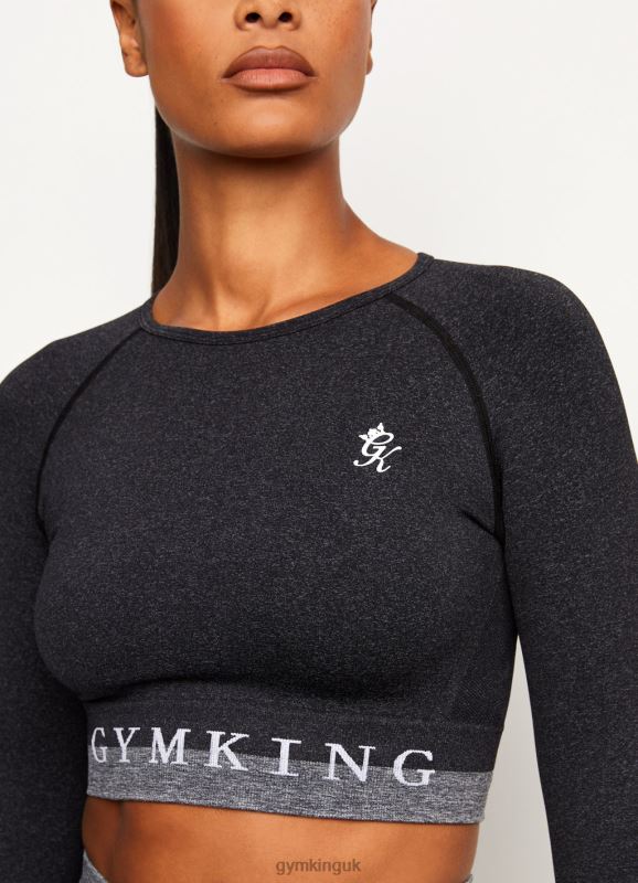 Gym King Seamless Results Long Sleeve Crop Tee Black Women Clothing J2PFB491 - Image 3