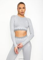 Gym King Seamless Results Long Sleeve Crop Tee Ice Melange Women Clothing J2PFB465