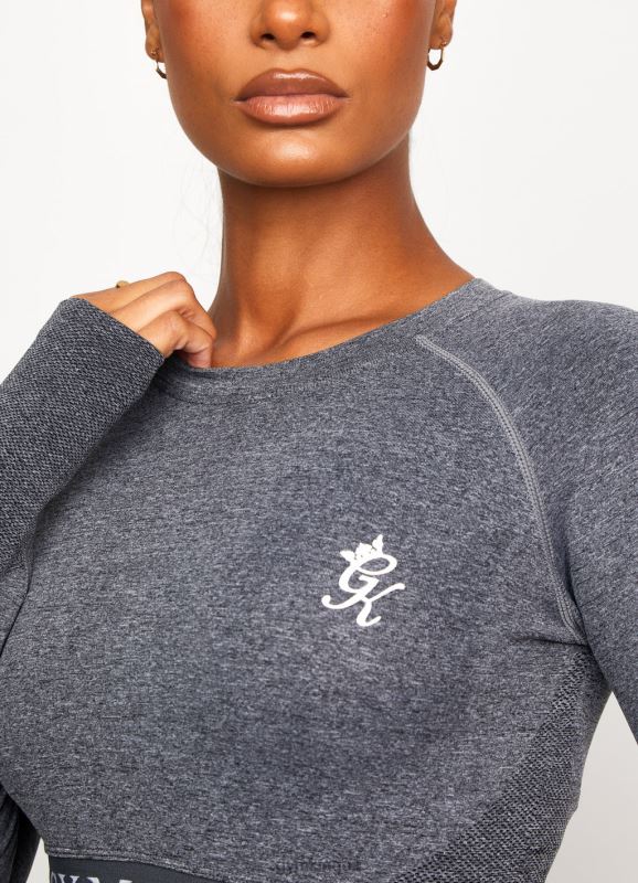 Gym King Seamless Results Long Sleeve Crop Tee Mid Grey Marl Women Clothing J2PFB555 - Image 5