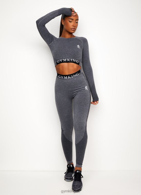 Gym King Seamless Results Long Sleeve Crop Tee Mid Grey Marl Women Clothing J2PFB555 - Image 6