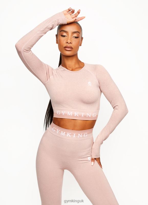 Gym King Seamless Results Long Sleeve Crop Tee Pink Meringue Women Clothing J2PFB492 - Image 1
