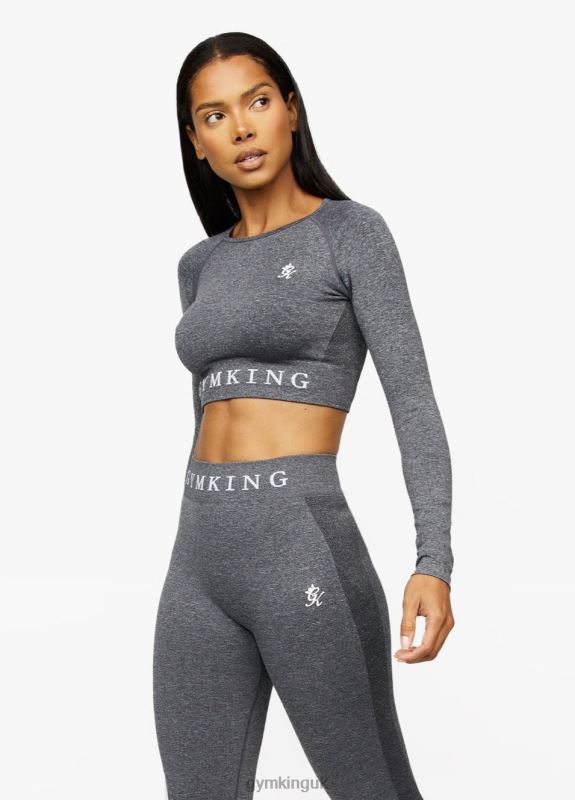 Gym King Seamless Results Ls Crop Smoke Grey Marl Women Clothing J2PFB446 - Image 1
