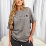 Gym King Shadow BF Tee Taupe Women Clothing J2PFB375
