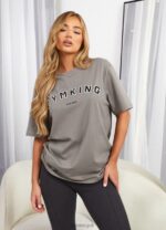 Gym King Shadow BF Tee Taupe Women Clothing J2PFB375