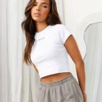 Gym King Shadow Rib Tee White Women Clothing J2PFB414