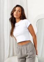 Gym King Shadow Rib Tee White Women Clothing J2PFB414