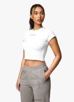 Gym King Shadow Rib Tee White Women Clothing J2PFB414 - Image 4