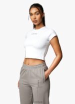 Gym King Shadow Rib Tee White Women Clothing J2PFB414 - Image 10