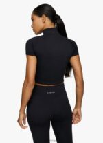 Gym King Short Sleeve Taped Crop Funnel Black Women Clothing J2PFB460 - Image 2