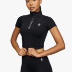 Gym King Short Sleeve Taped Crop Funnel Black Women Clothing J2PFB460