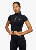 Gym King Short Sleeve Taped Crop Funnel Black Women Clothing J2PFB460
