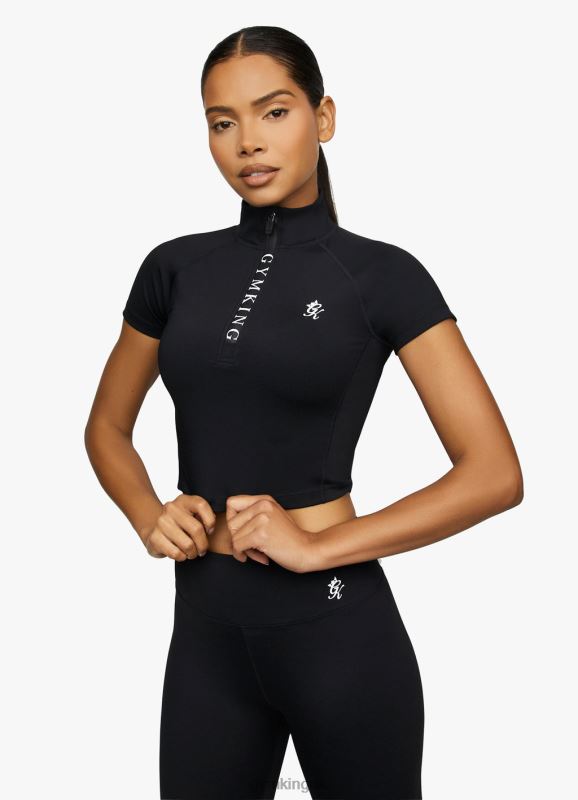 Gym King Short Sleeve Taped Crop Funnel Black Women Clothing J2PFB460 - Image 1