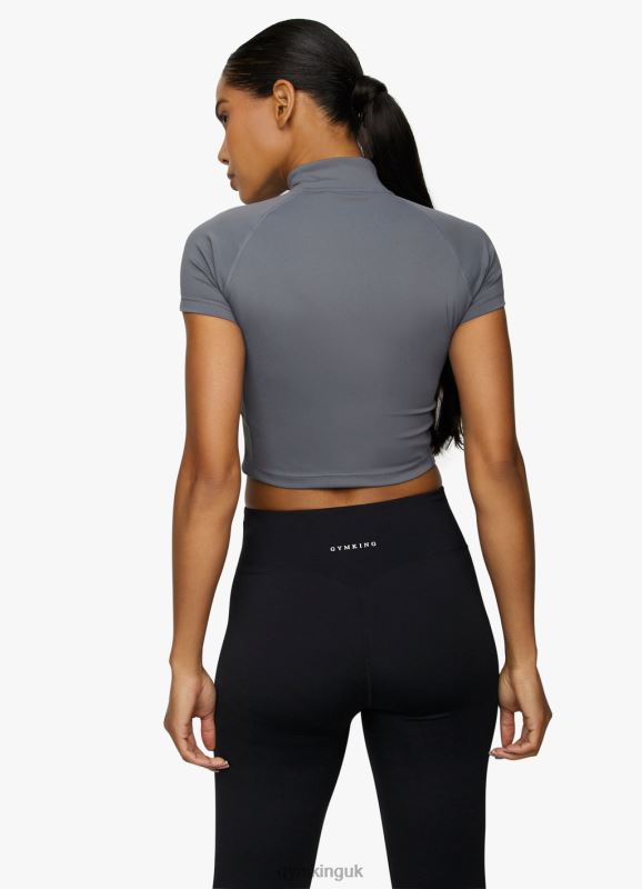 Gym King Short Sleeve Taped Crop Funnel Dark Grey Women Clothing J2PFB459 - Image 2