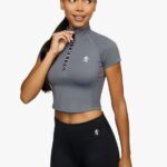 Gym King Short Sleeve Taped Crop Funnel Dark Grey Women Clothing J2PFB459