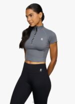 Gym King Short Sleeve Taped Crop Funnel Dark Grey Women Clothing J2PFB459 - Image 3