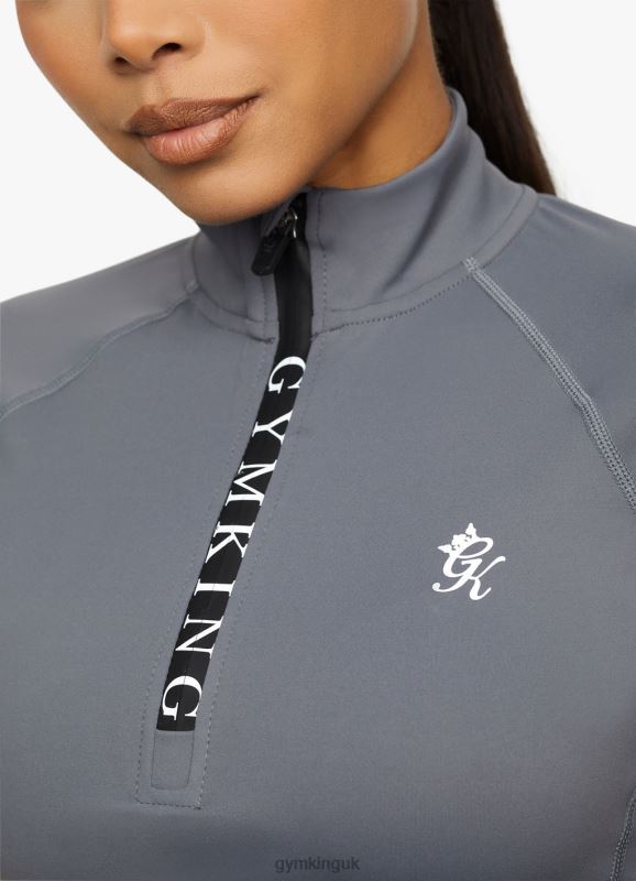 Gym King Short Sleeve Taped Crop Funnel Dark Grey Women Clothing J2PFB459 - Image 4