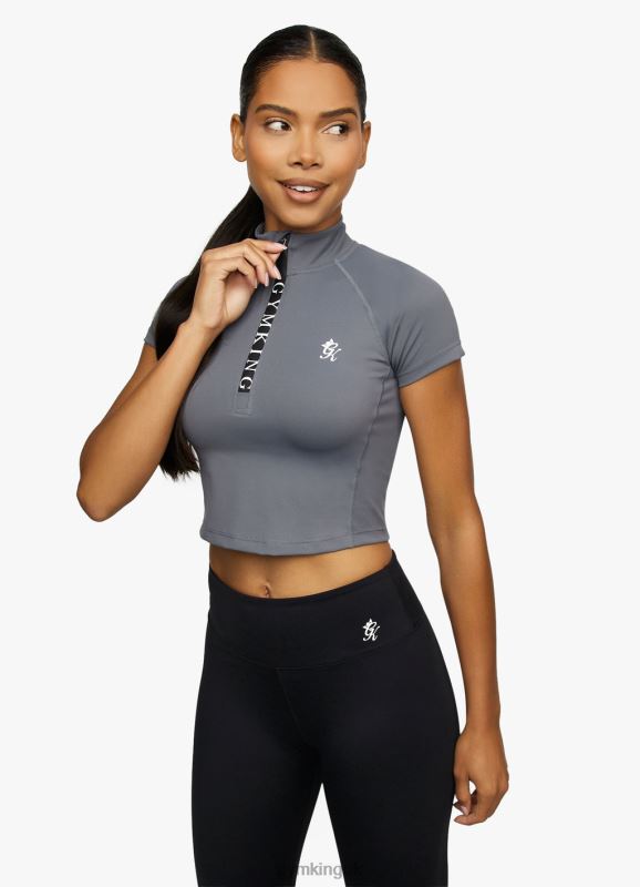 Gym King Short Sleeve Taped Crop Funnel Dark Grey Women Clothing J2PFB459 - Image 1