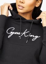Gym King Sky Script Cropped Hoodie Black/White Women Clothing J2PFB622 - Image 3